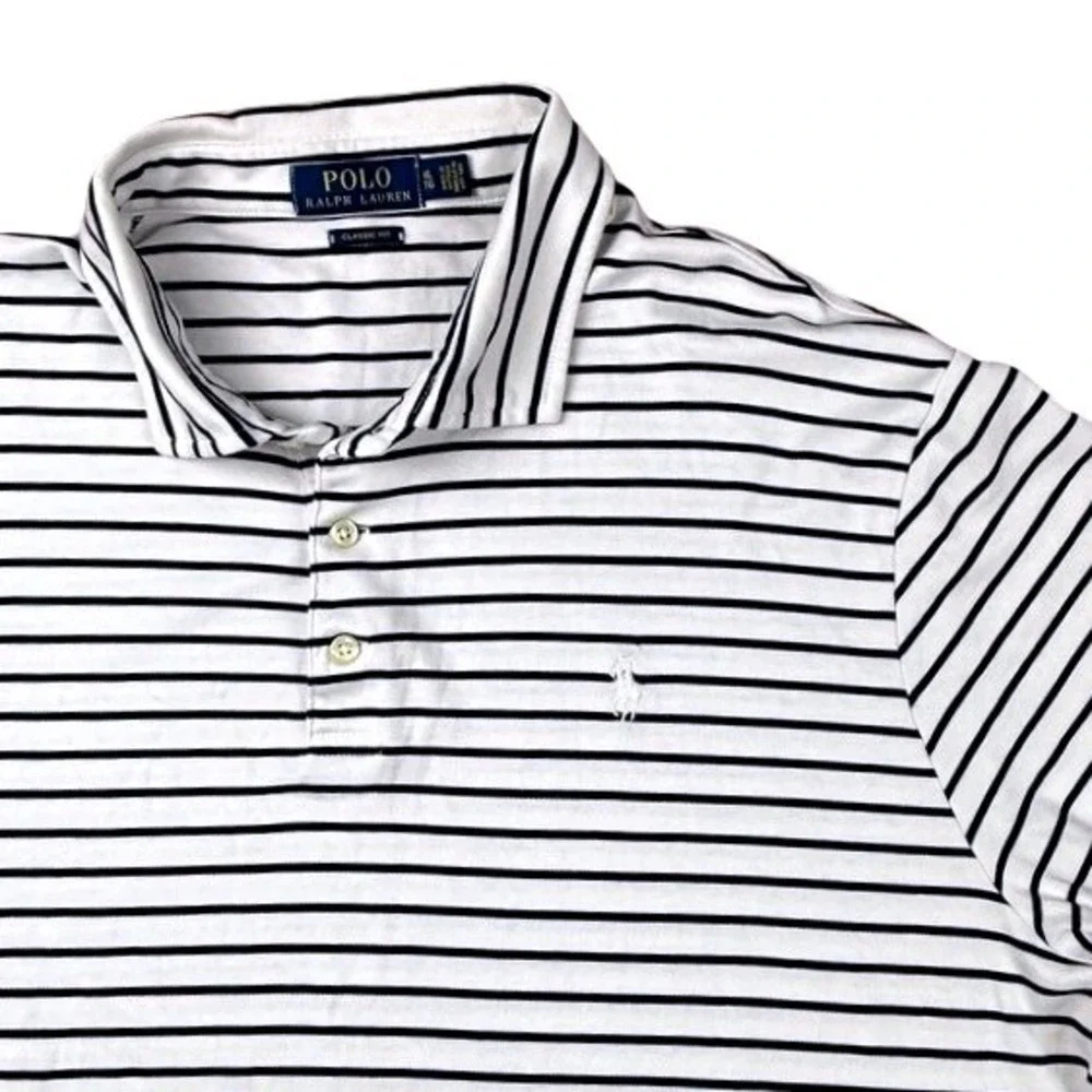 Polo Ralph Lauren Classic Fit Striped Short Sleeve Polo Shirt White Navy M XL